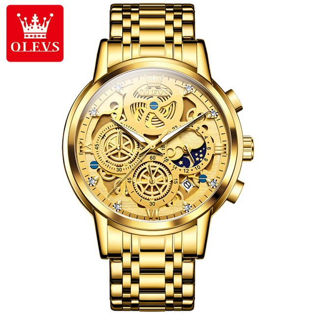 OLEVS 9947 Golden Waterproof Stainless Steel Watch for Men