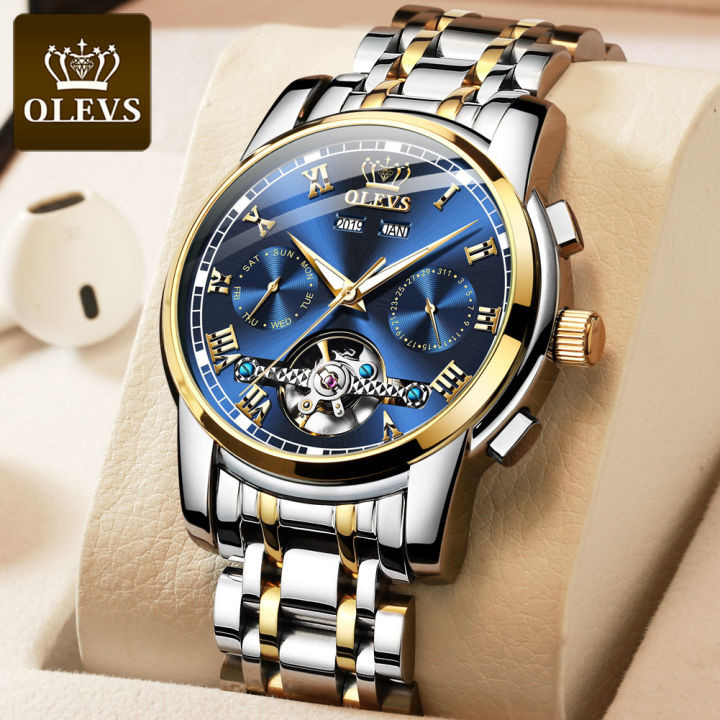 OLEVS 6607 Premium Quality Automatic Mechanical Fashion Stainless Steel Waterproof Watch for Men's- Blue