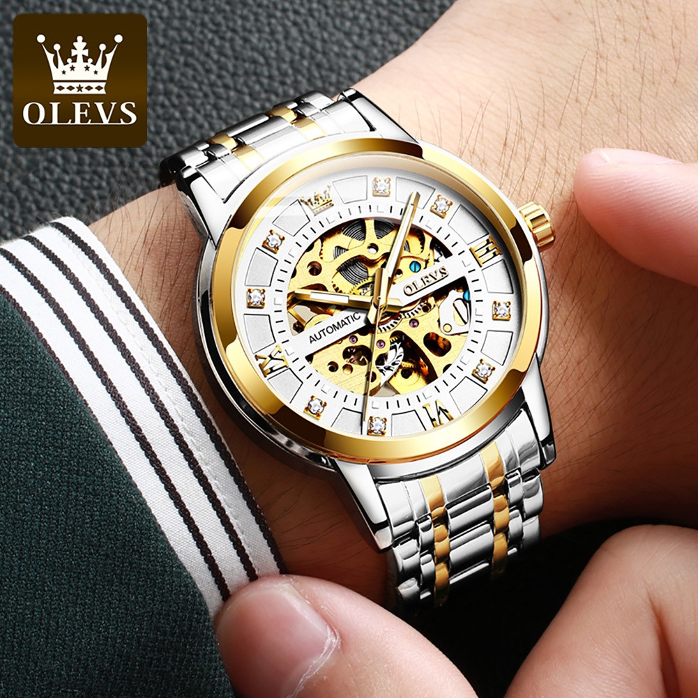 OLEVS 9901A Luxury Hollowing Automatic Mechanical Wristwatch Waterproof Luminous Stainless Steel Fashion Watch for Man's