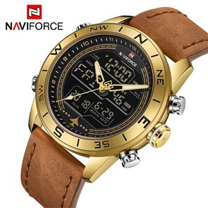 NAVIFORCE 9144 Golden Luxury Brand Sports LED Analog Digital Dual Display Watch