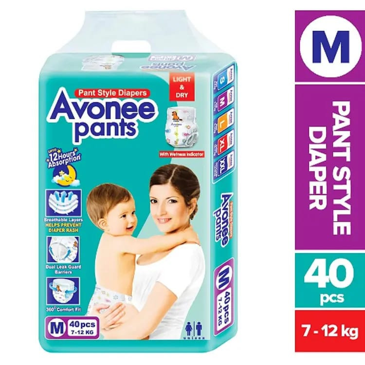 Avonee Baby Pant Style Diaper Medium-M (7 - 12 Kg) 40 Pcs
