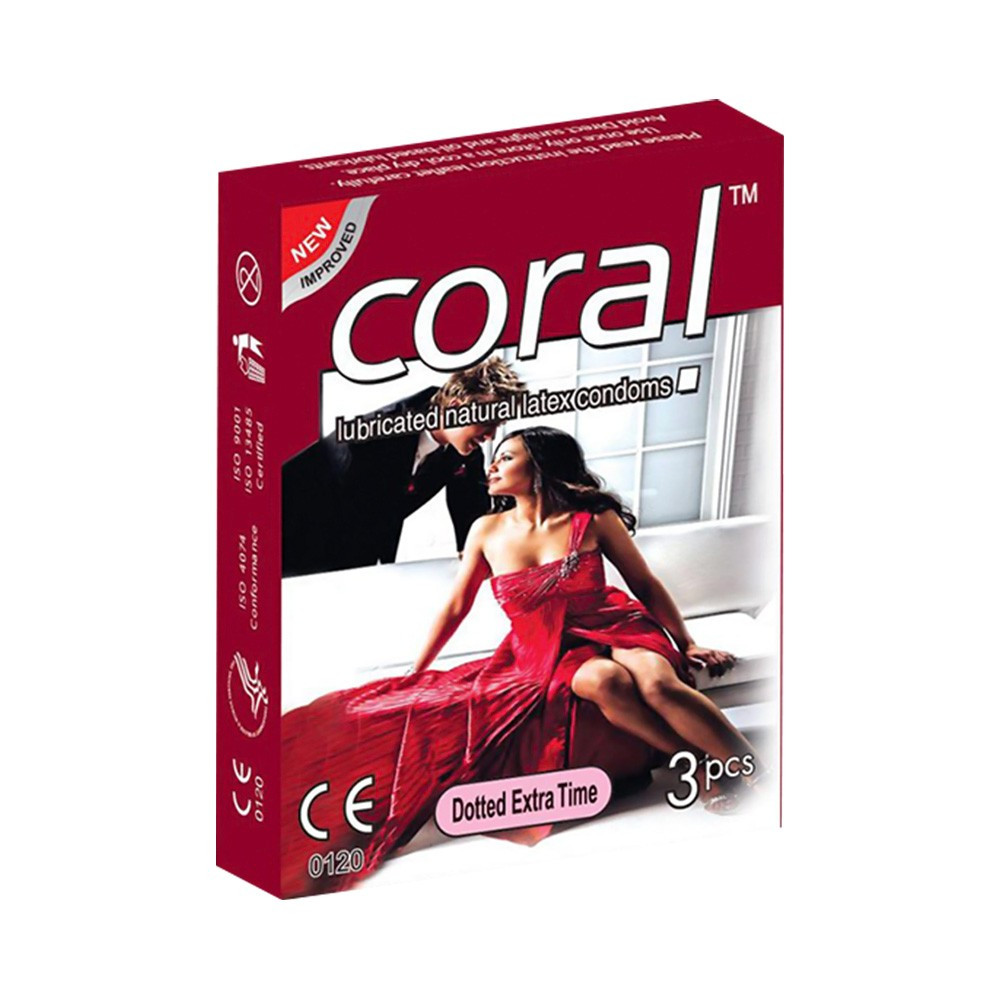 Coral Dotted Extra Time Condoms 1pack=3pcs