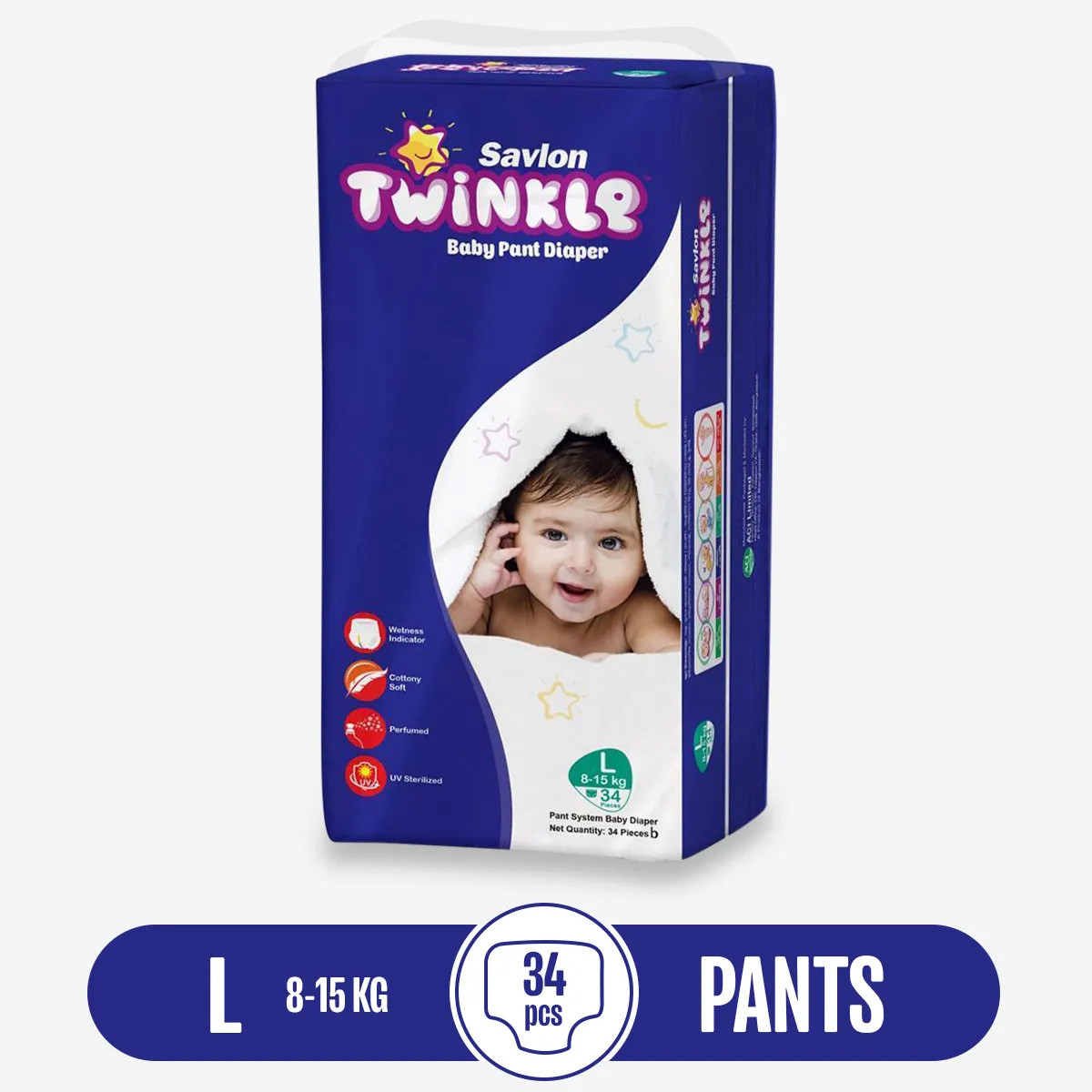 Savlon Twinkle Baby Pant Diaper Large Size- 34 pcs For 8-15 Kg