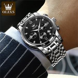 OLEVS 2858 Quartz Waterproof Stainless Steel Watch For Man's- Silver & Black