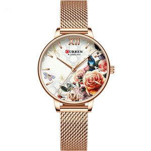 Curren 9060 Rose Gold Flower Watch For Women