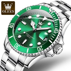 OLEVS 5885 Silver Green Luxury Quartz Watch for Man's