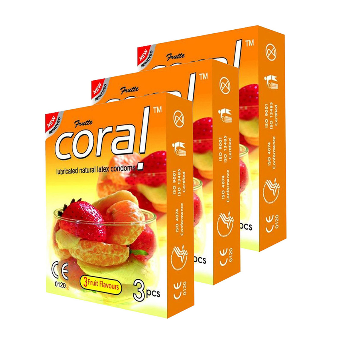 Coral Condom- 3 Fruits Flavoured - 3pack - 9Pcs - Condoms