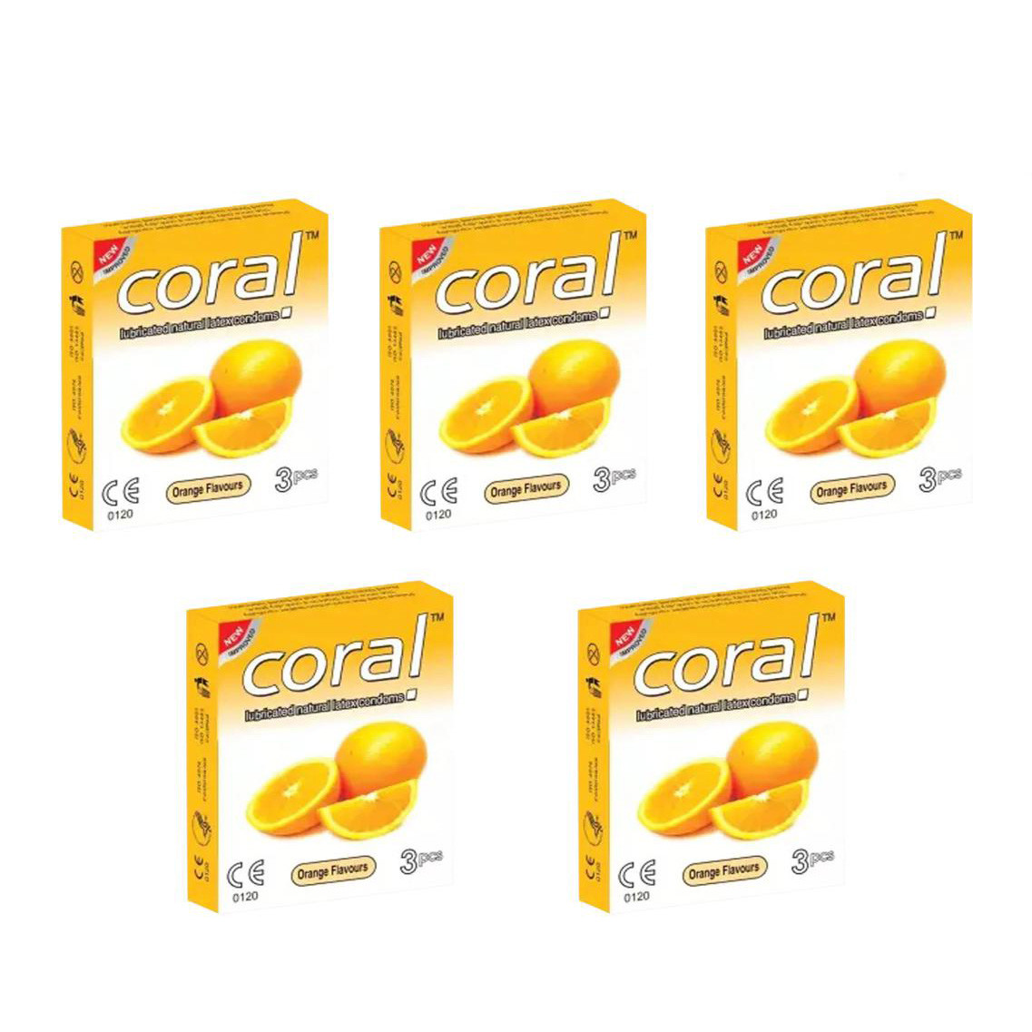Coral Natural Orange Flavor Lubricated Condoms 3 pcs*5pack= 15pcs Condoms