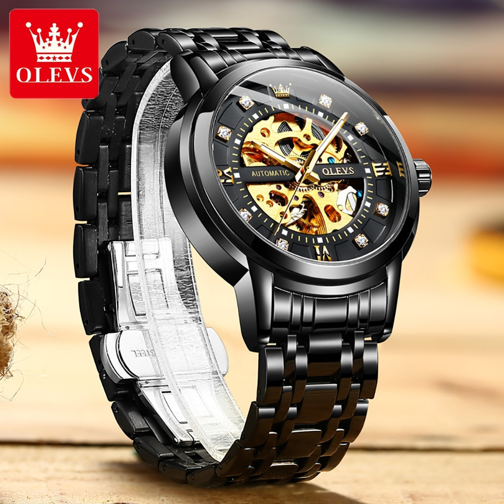 OLEVS 9901 Luxury Hollowing Automatic Mechanical Wristwatch Waterproof Luminous Stainless Steel Fashion Watch for Man's