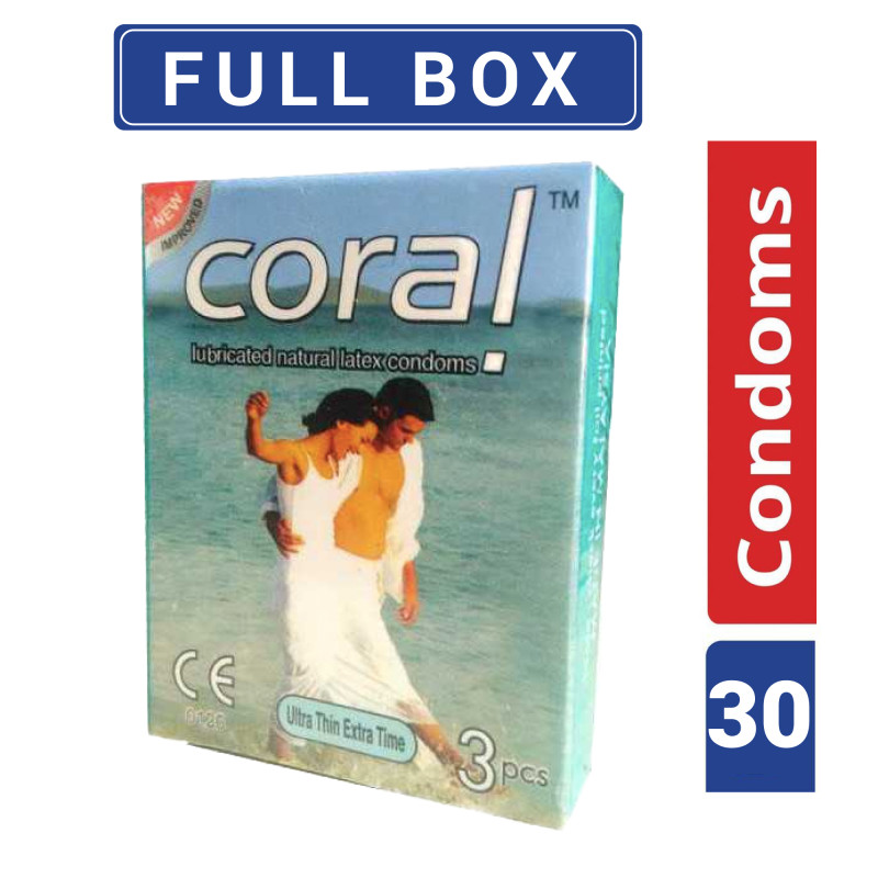 Coral Ultra Thin Extra Time Lubricated Natural Latex Condoms-Full Box=30pcs