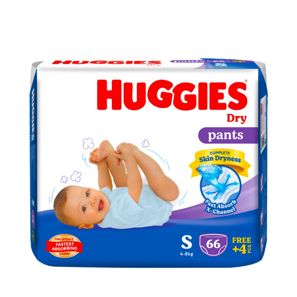 Huggies Dry Pants Baby Diaper Pant Small (4-8 kg) 66pcs-Malaysia