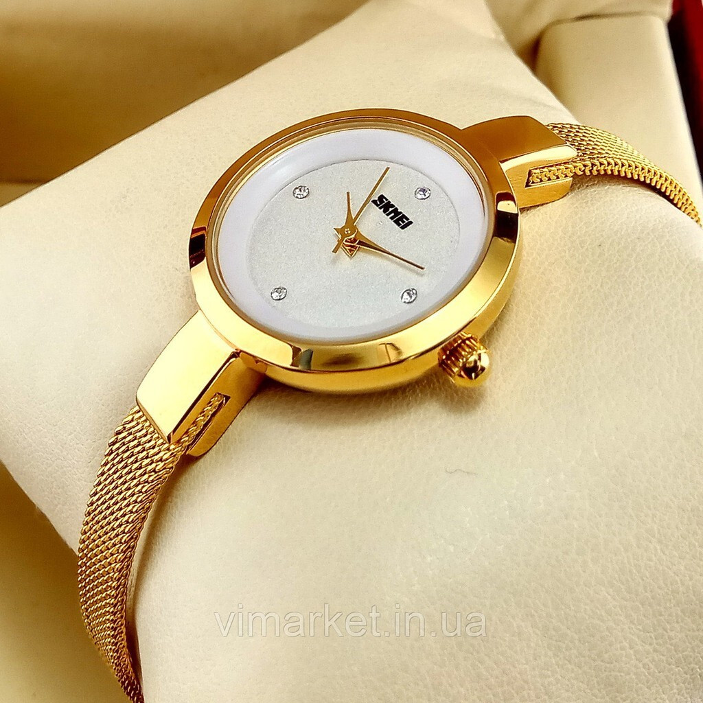 SKMEI 1390 Golden Stainless Steel Watch For Women