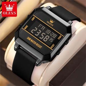 Olevs 1103 Black Soft Rubber Belt Digital Wrist Watch For Men - Black