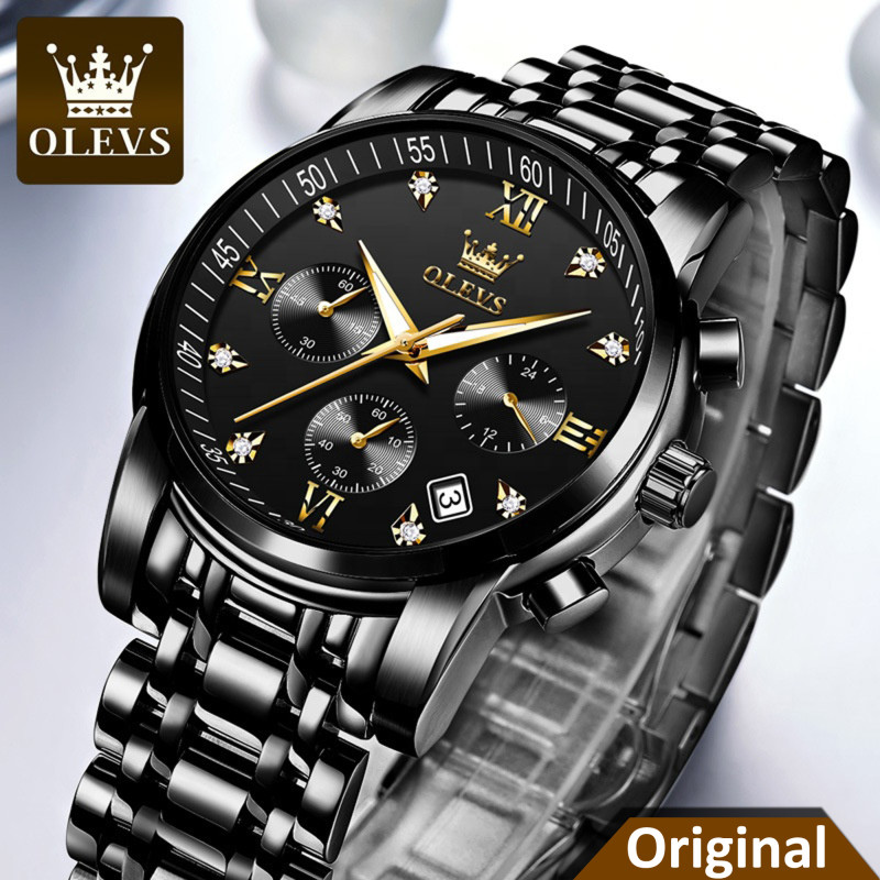 OLEVS 2858 Quartz Waterproof Stainless Steel Watch For Man's-Black