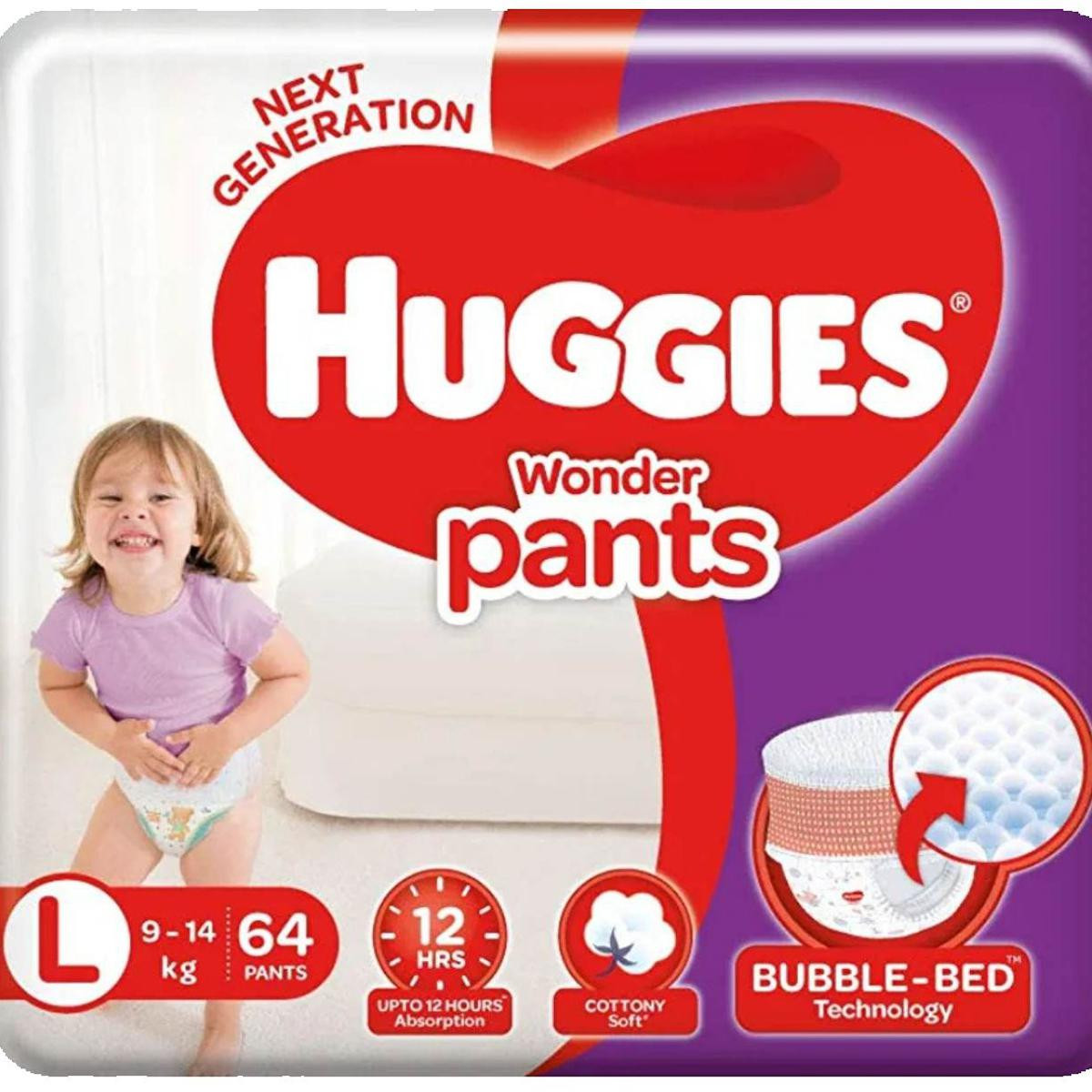 Huggies Wonder Pants Large (L) Size Baby Diaper Pants (9-14Kg)- 64Pcs