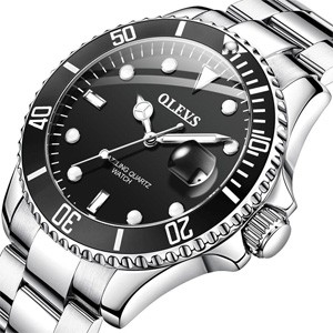 OLEVS 5885 Silver Black Luxury Quartz Watch