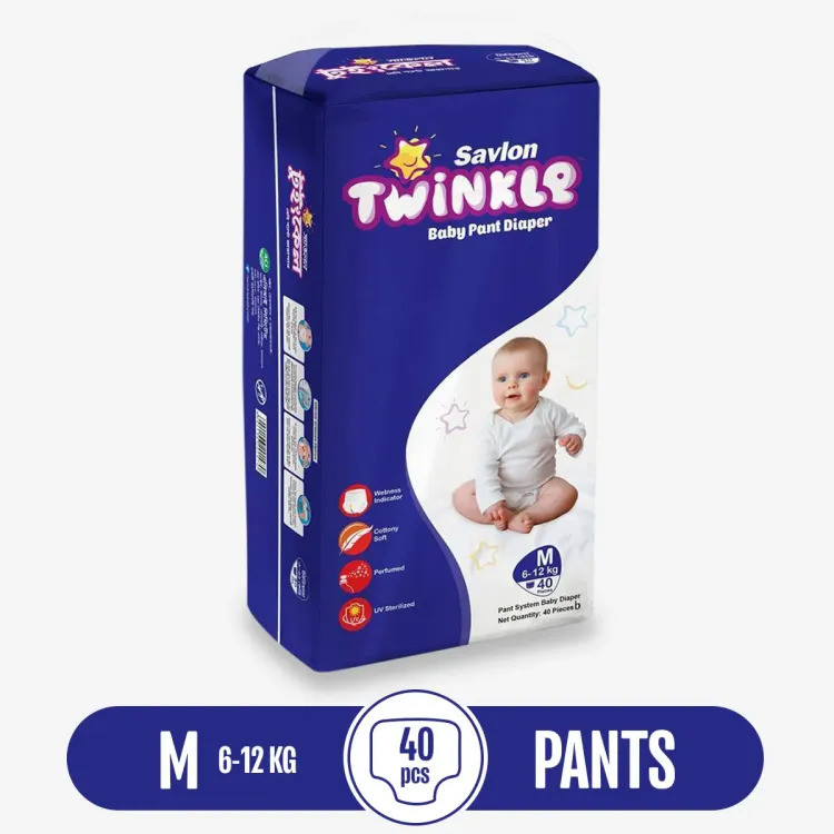 Savlon Twinkle Baby Pant Diaper Medium Size- 40 pcs For 6-12 Kg