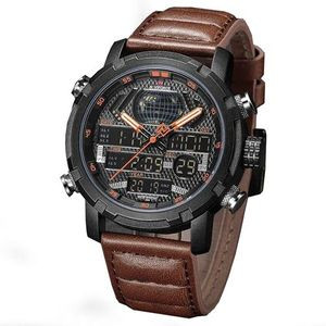 NAVIFORCE 9160 Brown Dual Time Display Genuine Leather Watch For Men's