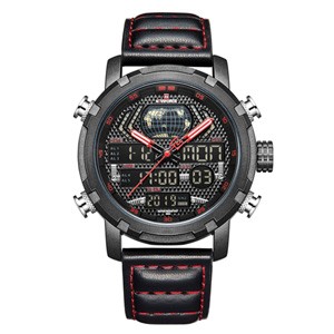 NAVIFORCE 9160 Black Red PU Leather Watch
