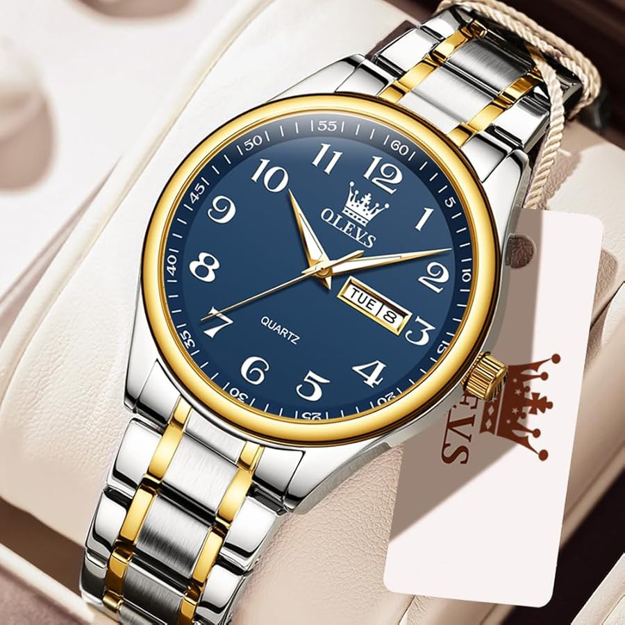 OLEVS 5567 Waterproof Classic Stainless Steel Quartz Watch for Men- Blue Dial