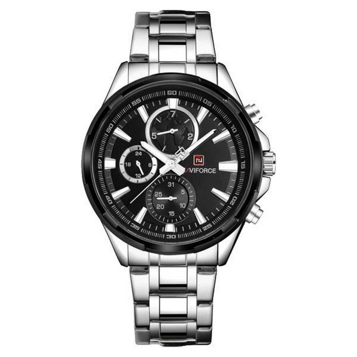 NAVIFORCE 9089 Silver Black Two-Tone Stainless Steel Chronograph Watch for Men’s