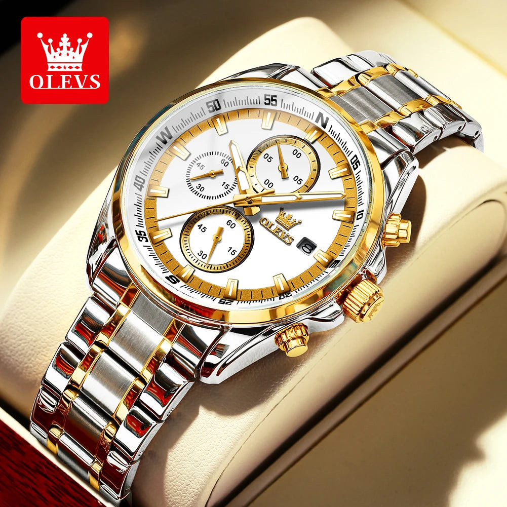 OLEVS 713 Luxury Chronograph Quartz Waterproof Stainless Luminous Watch for Men's