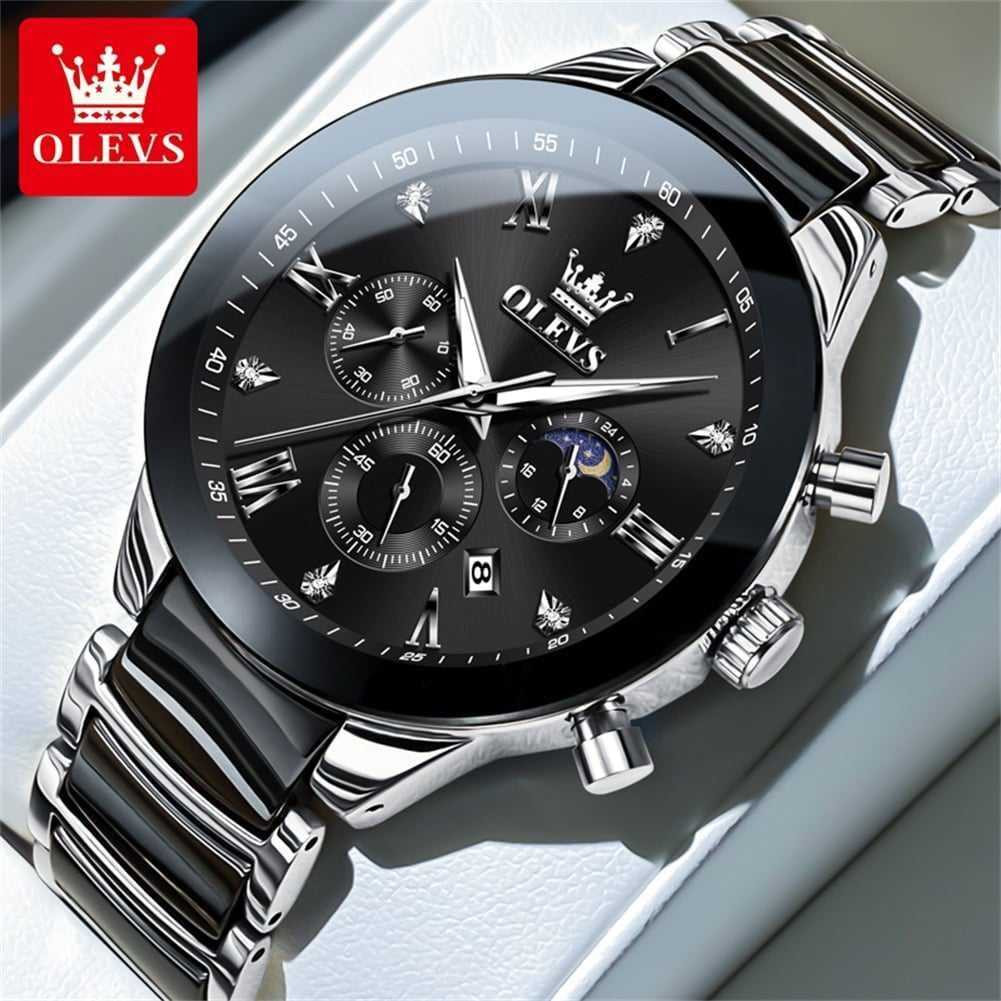 OLEVS 7004 Men's Watches Ceramic Band Chronograph Date Luminous Waterproof Luxury Quartz Watch Man TOP Brand Wristwatch