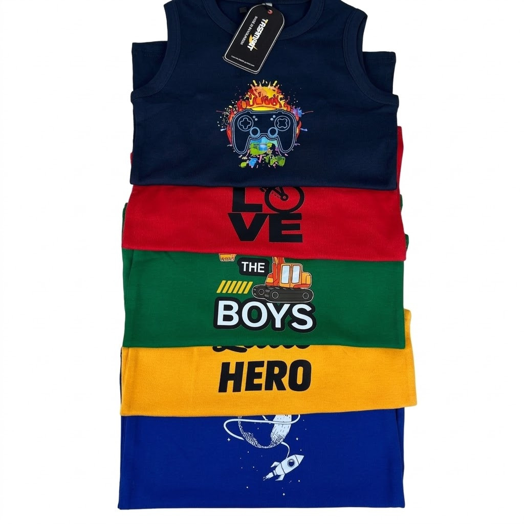 2–14 Years Boys Premium Rib Cotton– Export Quality Sleeveless T-Shirt