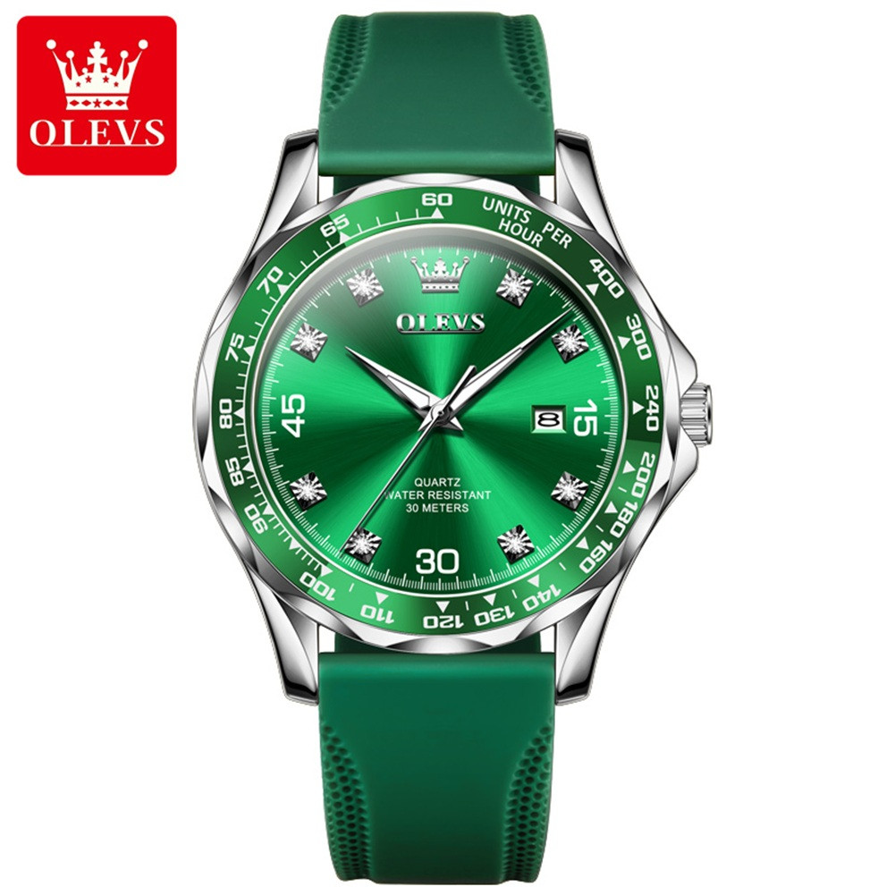 OLEVS 9988 Silicon Analog Wrist Watch For Men- Green Silver