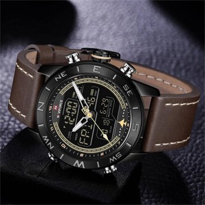 NAVIFORCE 9144 Black Brown Luxury Brand Sports LED Analog Digital Dual Display Watch