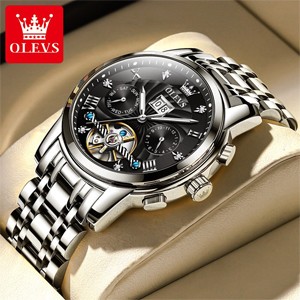 OLEVS 9910 Premium Automatic Mechanical Black Dial Wrist Watch for Men's