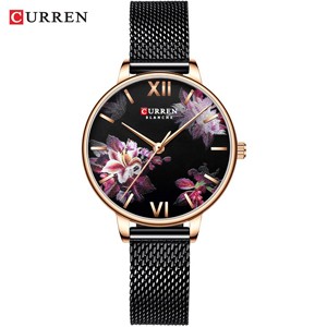 CURREN 9060 Black Flower Watches For Women