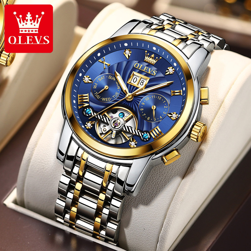 OLEVS 9910 Men's Automatic Mechanical Tourbillon Slef-Wind Luxury Stainless Steel Watch