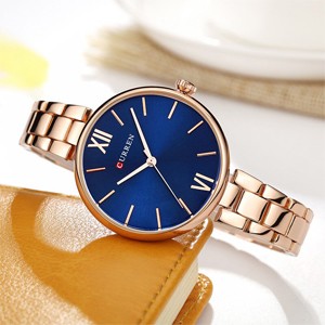 CURREN 9017 Gold Blue Watch For Women