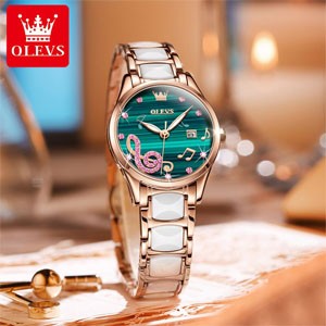 Olevs 3605 Green Fashion Diamond Ceramic Watch For Women