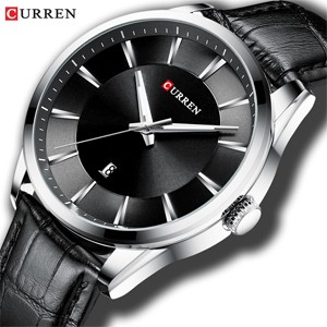 Curren 8365 Black Silver Leather Watch for Men