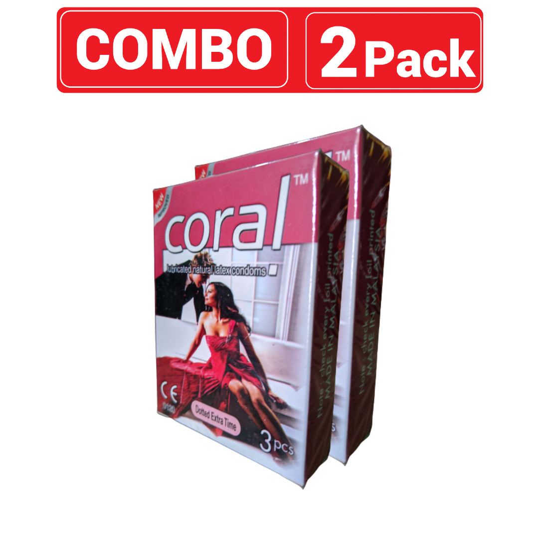 Coral Dotted Extra Time Condoms Combo 2pack=6pcs