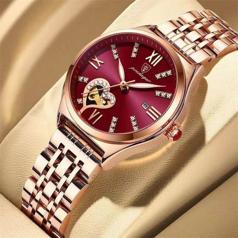 Poedagar 320 Stainless Steel Classic Elegant Wrist Watch For Women - Red