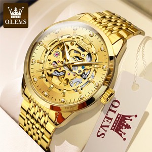 Olevs 9020 Golden Men Watch Top Luxury Business Men Mechanical Watch Water Resistant Feature Classic Date Men's Sport Watch