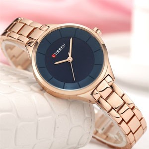 Curren 9015 Gold Blue Watch For Women