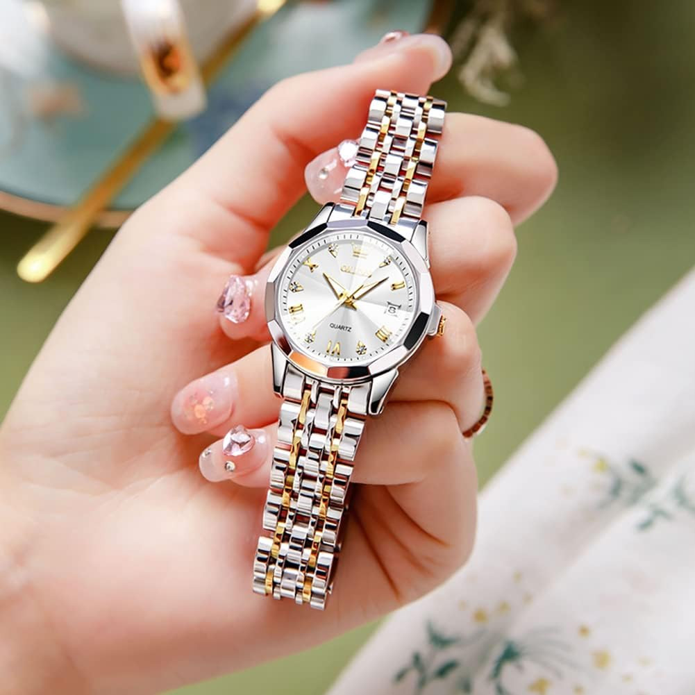 OLEVS 9931 Stainless Steel Ladies Fashion Quartz Waterproof Watch- Silver Gold