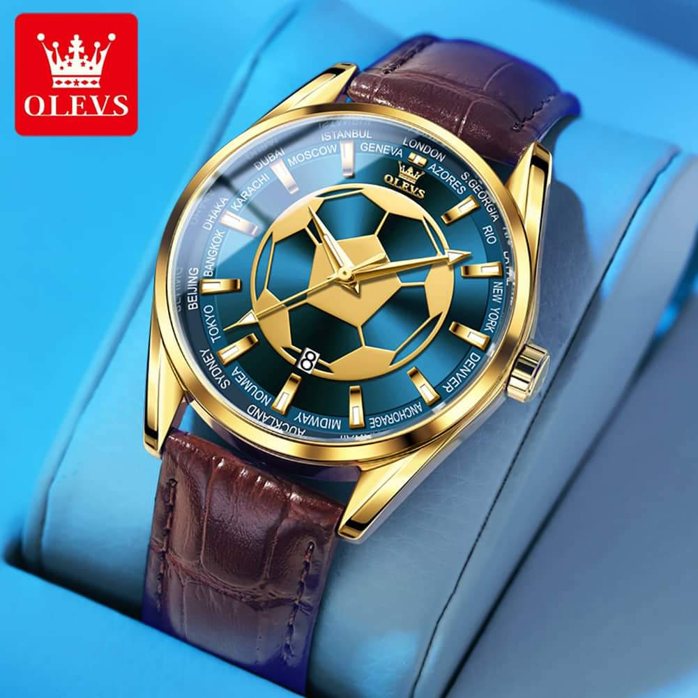 OLEVS 9949 Football Watch Leather Analog Wrist Watch For Men