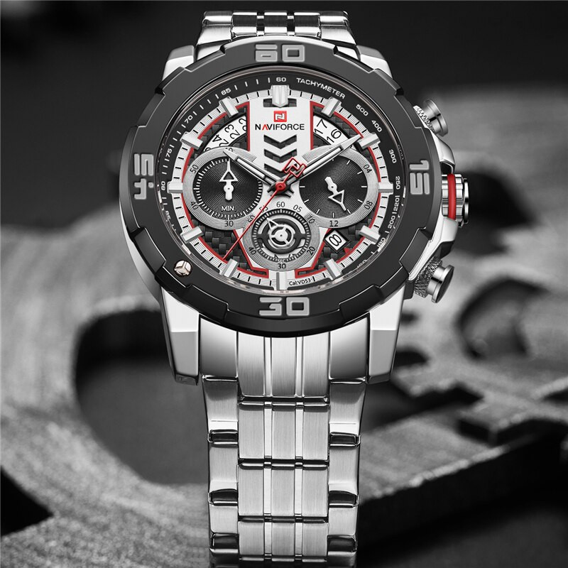 NAVIFORCE 9175 Silver Stainless Steel Chronograph Watch for Men's