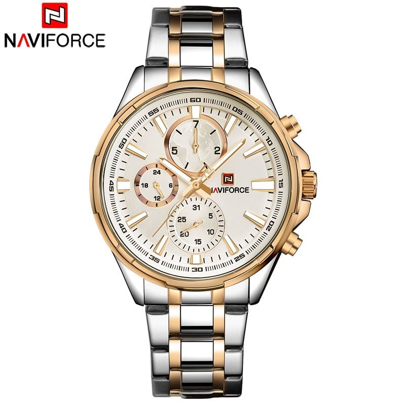 NAVIFORCE 9089 Silver and Rose Gold Two-Tone Stainless Steel Chronograph Watch for Men’s